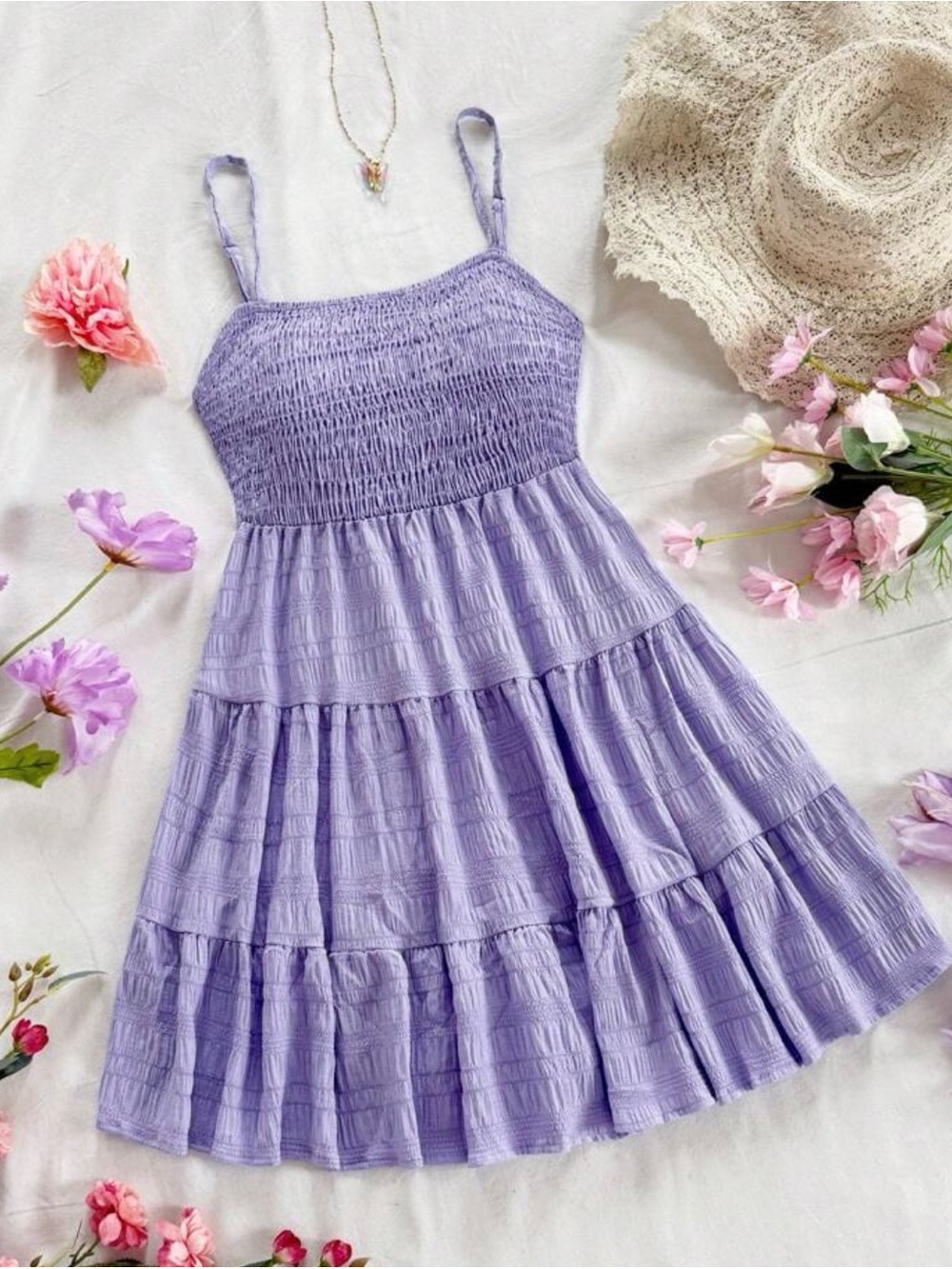Soleia Lavender Smocked Tiered Sundress BRAND NEW